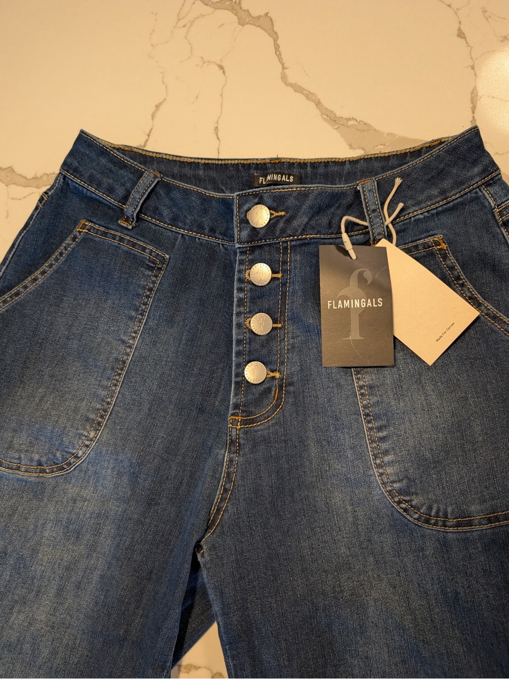 Flamingals Women's High-Rise Button-Fly Denim Jeans in Blue